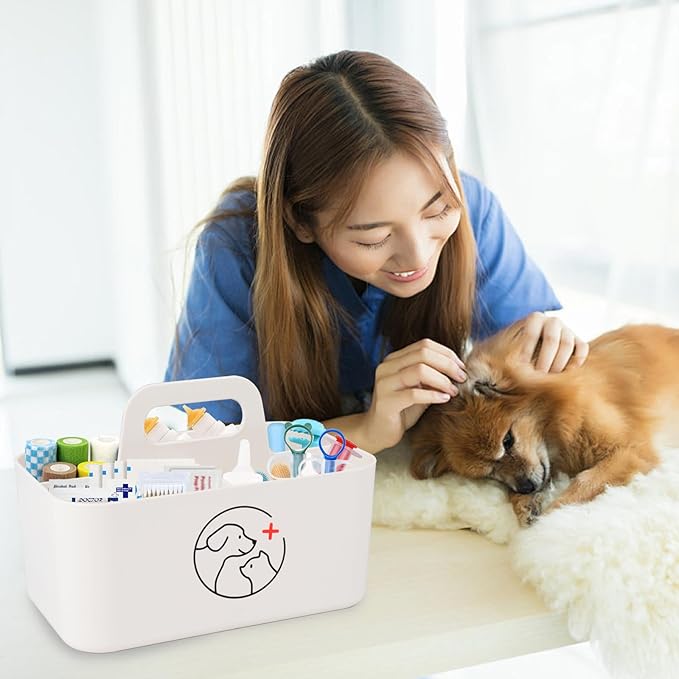 Dog Storage Organizer for Pet Nursing Supplies,Portable Caddy Organizer for Pet Stuff,Divided Storage Bin for Dog Cat Feeding Bottle/Pet Pill Shooter/Whelping Kit-Bathroom,Countertop Storage