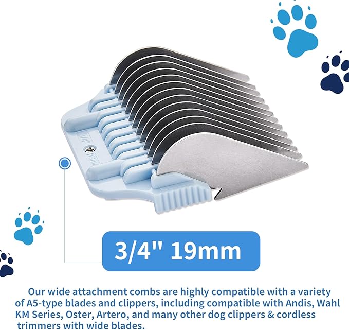 19MM 3/4Inch Pet Grooming Clipper Attachment Guard Comb, for Wide A5 Blades, Compatible with Andis, Conair, Wahl, Laube, Thrive, Bucchelli, or other A5 Series, Only Fit for 10W/15W/30W Wide Blade