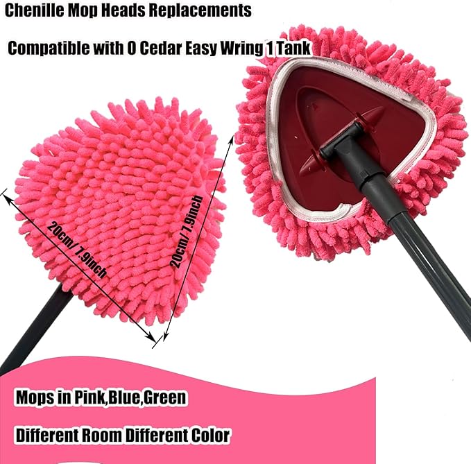 3 PCS Spin Mop Heads Replacements Compatible with Ocedar Easywring 1 Tank System Chenille Mops Duster Pad Washable Dust Refills Green Blue Red