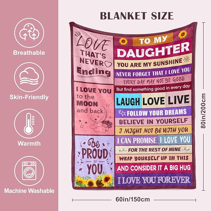 Daughter Gifts from Mom Dad - Daughter Birthday Gifts Unique - Birthday Gift for Daughters Adult - Christmas Valentines Mothers Day & Graduation Gift for Daughters - to My Daughter's Blanket 60"x80"