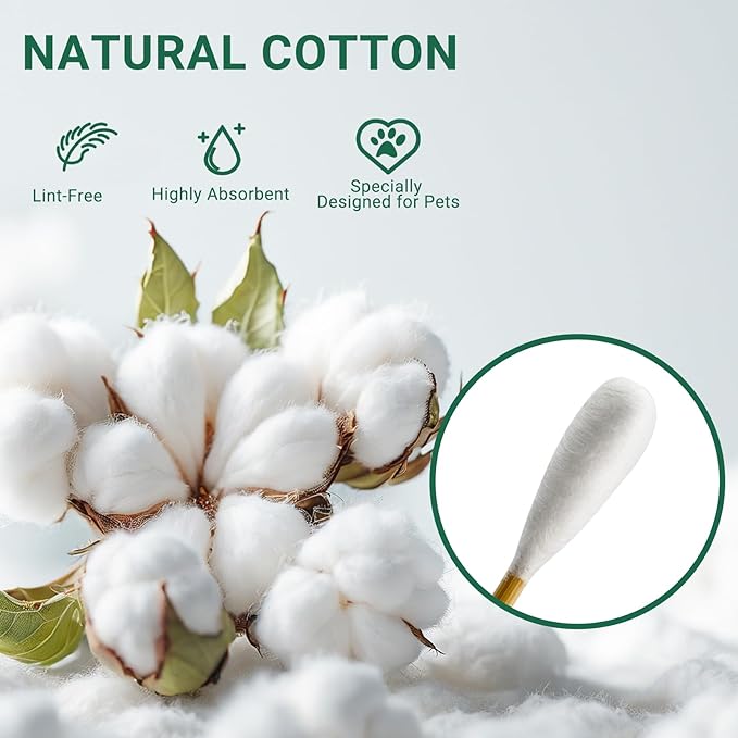 200 PCS Dog Ear Cleaning Swabs in Storage Box - 6" Long Cotton Swabs for Dogs, Large Cotton Head Highly Absorbent, Lint-Free - Specially Designed for Use with Pet Ear Cleaner