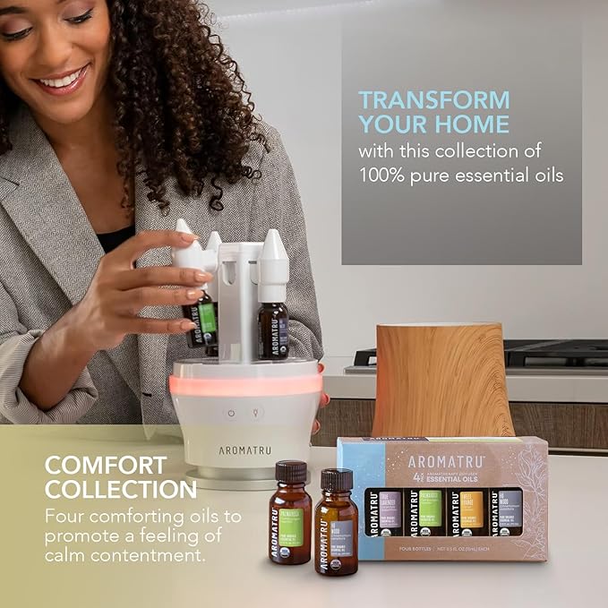 Comfort Essential Oil Kit – True Lavender, Palmarosa, Sweet Orange, and Ho Wood – Organic & Wildcrafted – ISO Certified – No Synthetic Fillers – Ethically Sourced