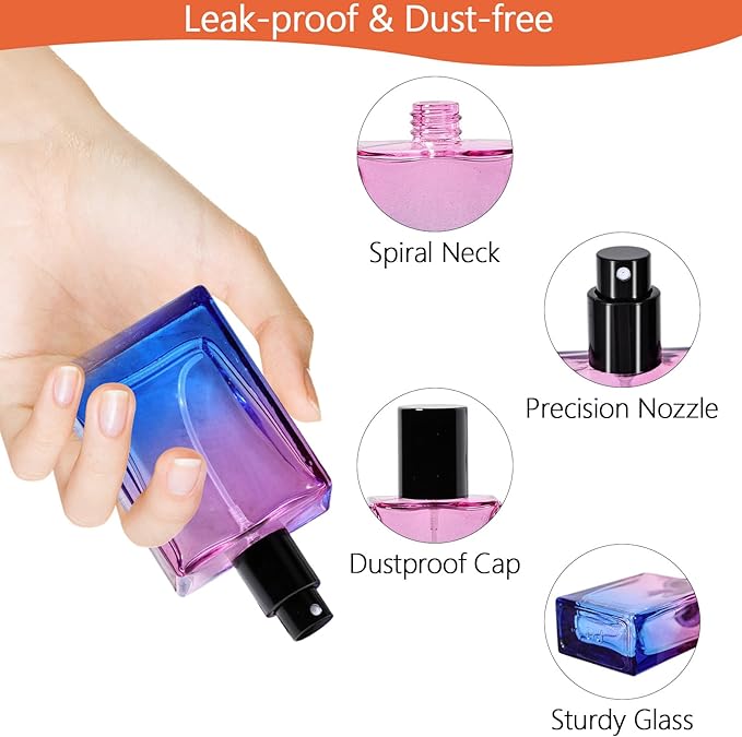 Perfume Bottles Empty Glass Atomizer Sprayer, 3 Pack 30ml Refillable Travel Spray Bottle for Fragranc or Essential Oil, Portable Cologne Atomizers with Dispensing Kit for Handbag, Date