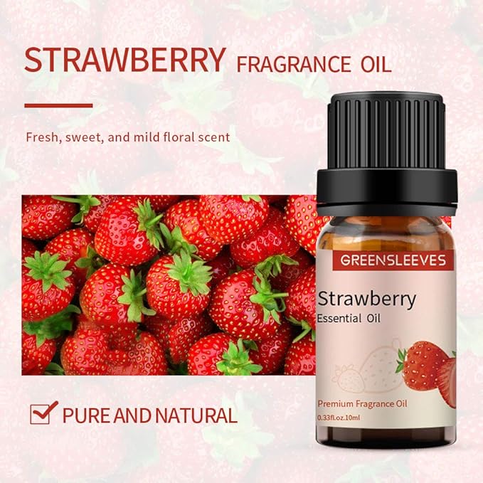 GREENSLEEVES Strawberry Cherry Essential Oil Set, 2 x 10ml Pure Plant-Based Fragrance Oil for Aromatherapy, Essential Oils for Diffuser, Massage, Bath Bomb, Scented Candle Soap Making