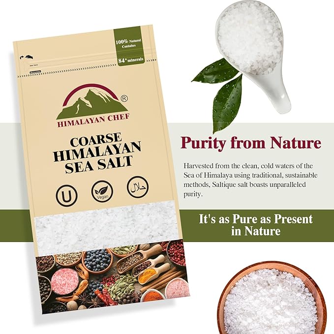 Himalayan Chef Sea Salt, Coarse Grains, 48 Ounce Resealable Bag – All Natural and Hand Harvested Unrefined Salt, Gluten Free, Non-GMO Seasoned Salt