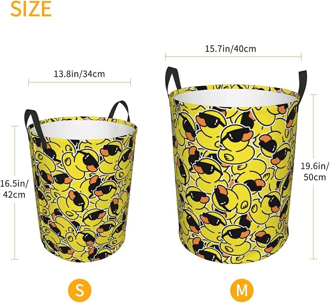 Cute Rubber Ducks With Funny Sunglasses Laundry Hamper Bag With Waterproof Liner - Round Laundry Basket Foldable Clothes Storage Organizer For Bathroom Bedroom Nursery Dorm, M-19.6"X 15.7"