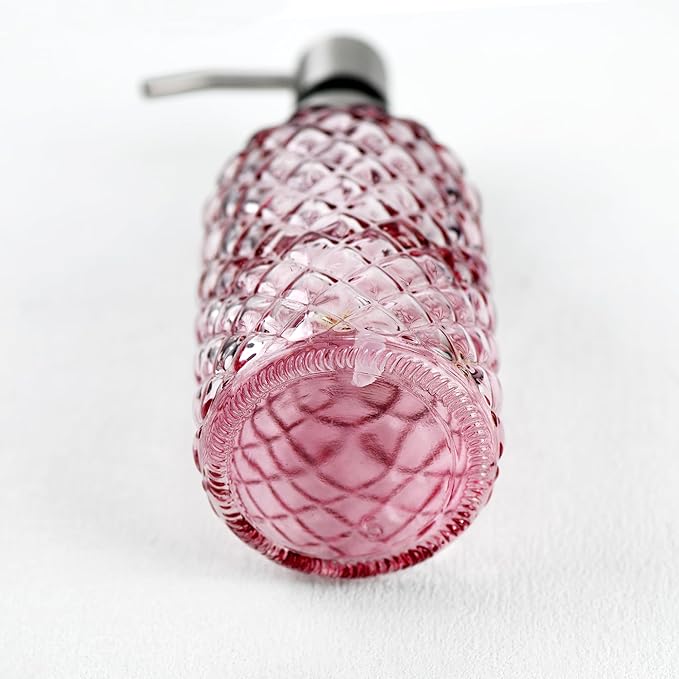 16 oz Soap Dispenser with 304 Rustproof Stainless Steel Pump, Kitchen, Bathroom Refillable Glass Liquid Soap Dispenser for Hand Soap, Soap, Lotion. (Pink-2pack)