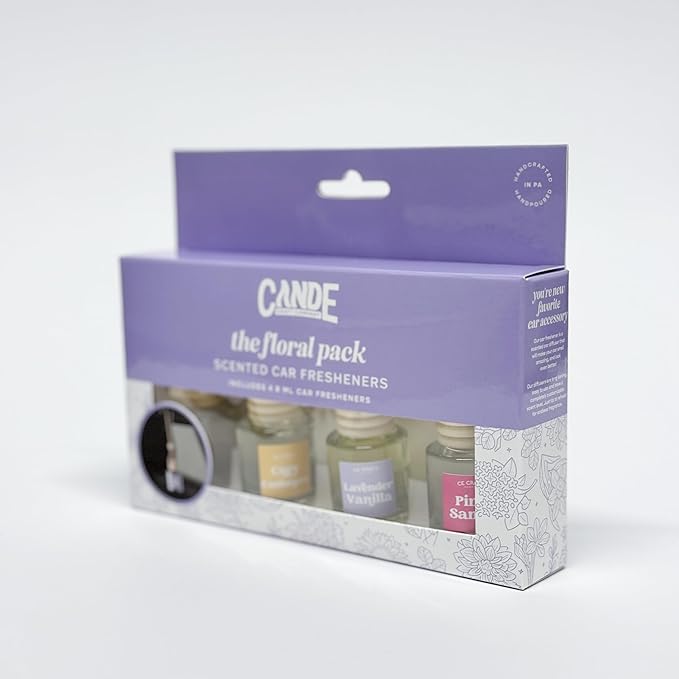 CE Craft Hanging Car Air Freshener – Fragrance Oil Diffuser with Essential Oils – Long-Lasting Aromatherapy Scents for Automobiles – 4 Pack, Floral