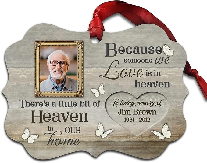HYTURTLE Personalized Memorial Sympathy Christmas Ornament Tree Decor Gifts for Family Loss of Loved One Mom Dad in Heaven - Someone We Love Custom Name Photo 2D Flat Aluminium Ornament