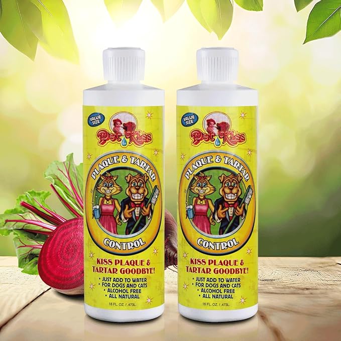 Pet Kiss Plaque and Tartar Water Additive for Pets – Eliminate Bad Dog & Cat Breath –Vet-Recommended Oral Care Solution – Fights Plaque & Tartar – Easy to Use, 16-Ounce (Pack of 2)