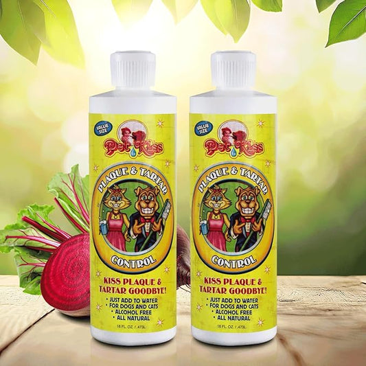 Pet Kiss Plaque and Tartar Water Additive for Pets – Eliminate Bad Dog & Cat Breath –Vet-Recommended Oral Care Solution – Fights Plaque & Tartar – Easy to Use, 16-Ounce (Pack of 2)