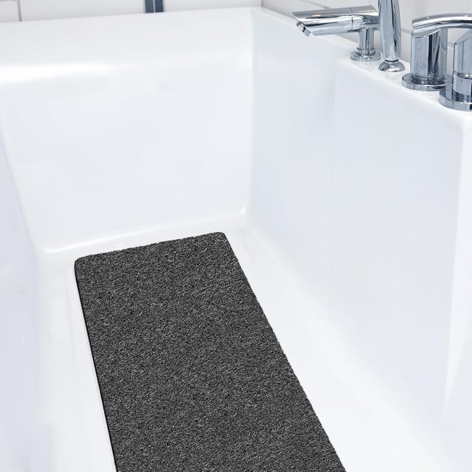 Joyhalo Shower Mats for Showers Anti Slip for Elderly, 47'' x 16'' Non Slip Bath Mat for Inside Shower, Bath Tub Mats for Bathroom Non Slip for Shower, PVC Loofah Bathroom Mats, Black
