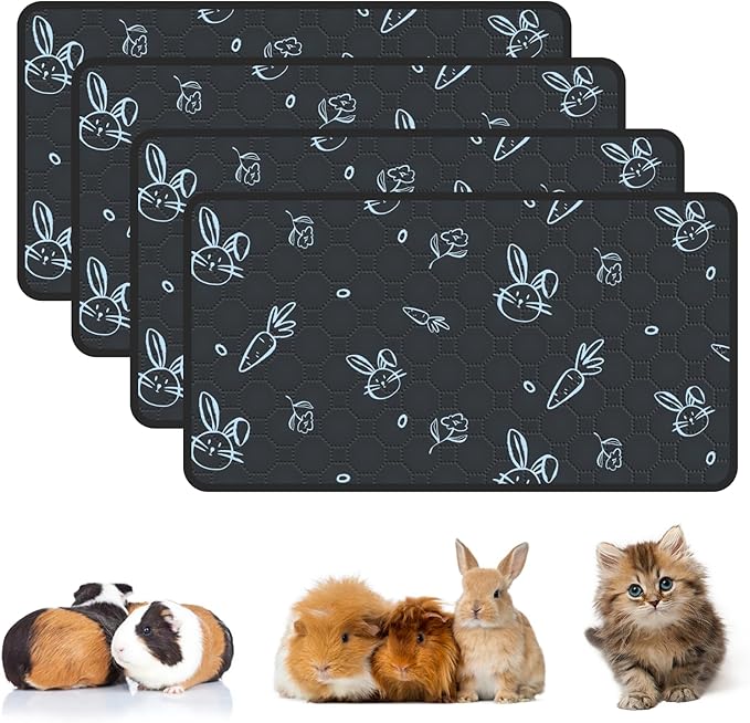 4-Pack Guinea Pig Cage Liner Washable, 16in x 30in Ultra-Absorbent Guinea Pig Bedding for Cage Non-Slip Leak-Proof Pee Pads for Dogs Rabbit Bunny Cat Litter Mat, Navy