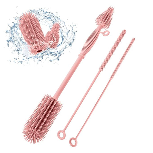 Baby Bottle Brush and Straw Cleaner Brush Set, Extra Long Double-Ended Soft Silicone Brush Cleaner for Baby Bottles, Water Bottles, Cups, Breast Pumps, Detachable & Hangable