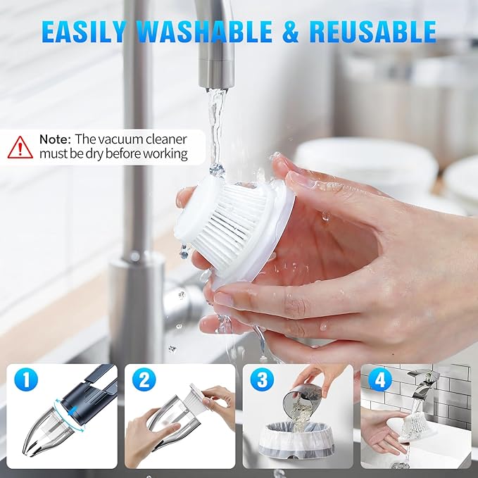 2025 Upgrade Mini Vacuum Cleaner-Hand Vacuum Cordless Rechargeable Car Vacuum Cleaner Powerful Suction Portable Vacuum for Car Home Office Pet (Blue)