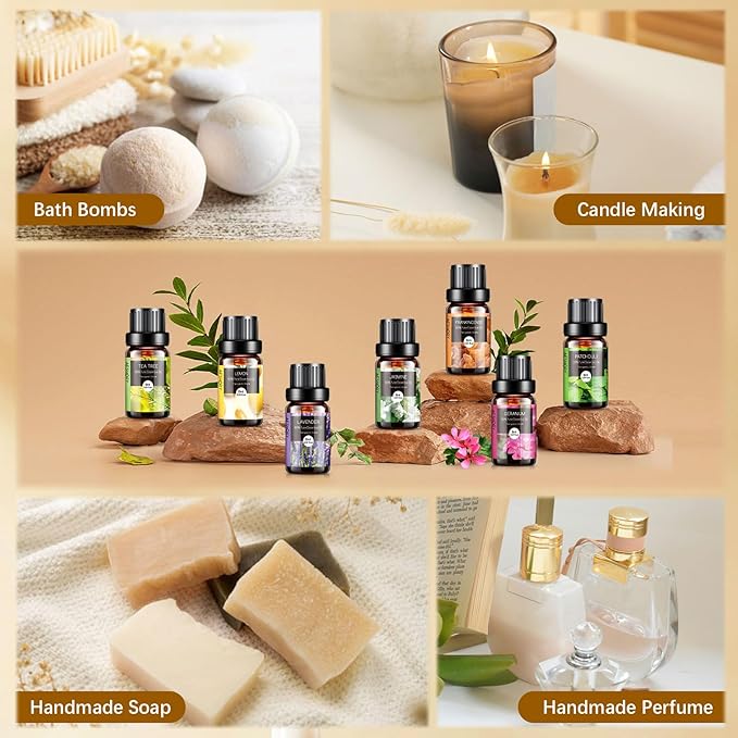 Essential Oils Set, 20x10ml Aromatherapy Essential Oil Kit for Diffuser, Humidifier, Massage, Skin & Hair Care - Lavender, Eucalyptus, Tea Tree, Sweet Orange, Lemongrass and Peppermint