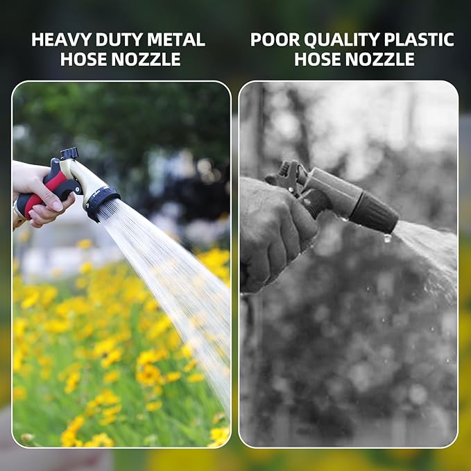 Heavy Duty Garden Hose Sprayer Nozzle, Water Hose Nozzle with 7 Spray Patterns, High Pressure Garden Sprayer with Adjustable Button & Lockable Trigger for Watering Plants & Lawns, Washing Cars, Pets