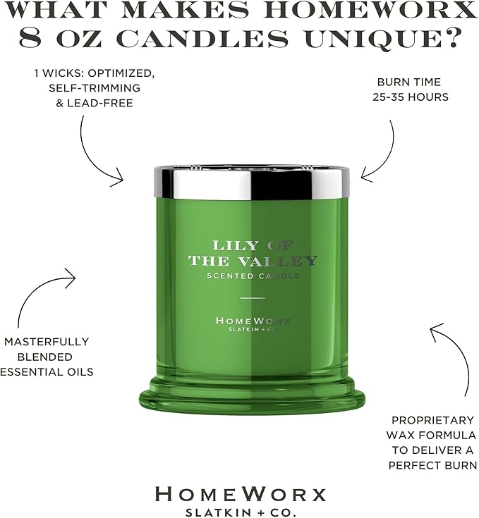 HomeWorx by SLATKIN + CO. Candle- Lily of The Valley, 8 oz. Premium Scented Candle - 25-35 Hours Burn Time
