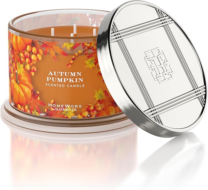 HomeWorx by SLATKIN + CO. Candle- Autumn Pumpkin, 18 oz. Premium Scented Candle - 30-55 Hours Burn Time