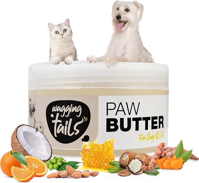 Wagging Tails 6-in-1 Paw Butter for Dogs & Cats, 1.76 fl oz Pack of 3 Turmeric & Honey-Infused Lick-Safe Balm | Relieves Elbow & Paw Discomfort, Repairs Cracks, Moisturizes Pads & Softens Snouts