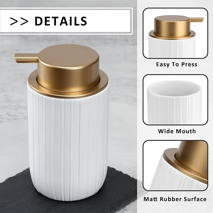Soap Liquid Dispenser Ceramic with Easy-to-Press Pump Hand Liquid Dispenser (Can't Foam) for Shampoo Bathroom Countertop 13.5 oz