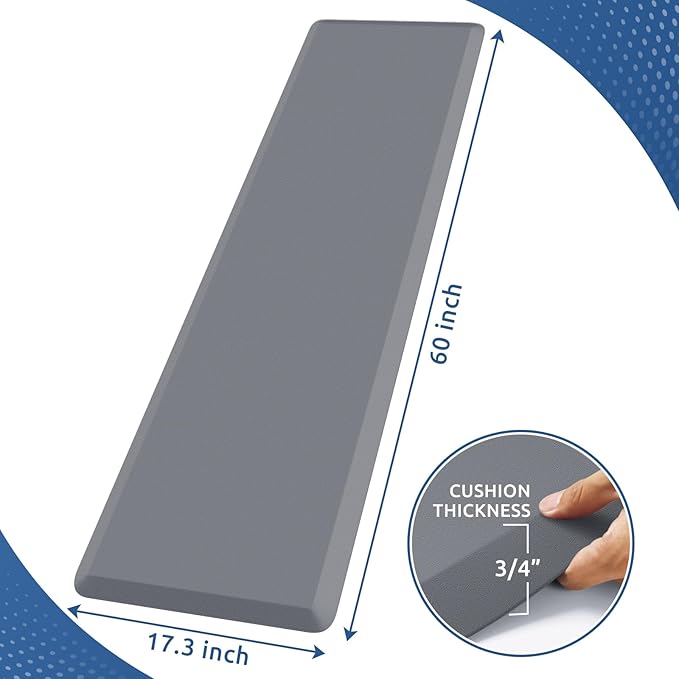 KitchenClouds Kitchen Mat Cushioned Anti Fatigue Kitchen Rug 0.8inch Non Slip Standing Mat Comfort Floor Mats for Sink Office (17.3"x60",Grey)