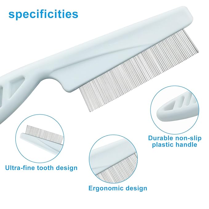 Flea Comb for Dogs and Cats, Metal Pet Lice Comb Fine Tooth Grooming Tool for Remove Anti Fleas and Flea Eggs(3pcs White)