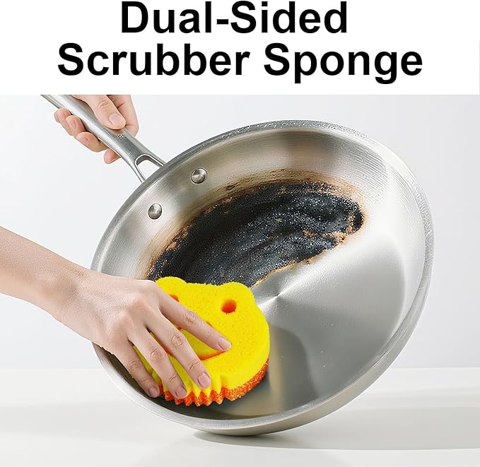 SmilePowo 5 Pack Cute Frog Scrub Sponge, Dual-Sided Temperature Controlled Kitchen Sponge for Dishes,Furniture,Bulk Sponges Household Cleaning Pads,Multi-Functional Premium Cleaning Sponges