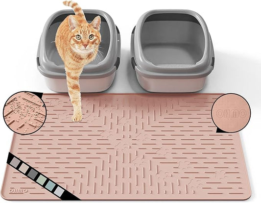 OHMO Cat Litter Mat Large Trapping Mat Premium Silicone Rubber 31.5x23.6 Coral, Waterproof and BPA Free Kitty Litter Box Mat, Easy to Clean and Keeps The Floor Tidy