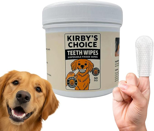 Kirby's Choice Dog Teeth Finger Wipes 50 Ct – Dental Wipes for Dogs & Cats – Removes Plaque, Tartar & Bad Breath – Safe Oral Care & Breath Treatment – Easy Pet Dental Cleaning Wipes
