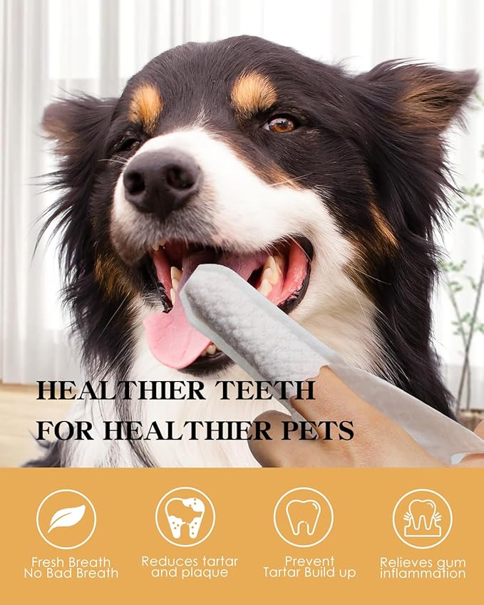 Dog & Cat Teeth Cleaning Wipes – Gentle Dog & Cat Dental Finger Wipes & Toothbrush Kit, Soft Cotton Oral Care Pads for Fresh Breath & Healthy Teeth, 50PCS Unscented Toothbrush Wipes