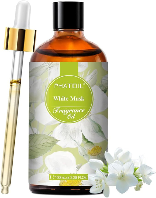 100ML/3.38fl.oz White Musk Fragrance Oils, PHATOIL White Musk Oil for Diffuser, Humidifier, Scented Oils for DIY Soap, Candle Making with Premium Glass Dropper