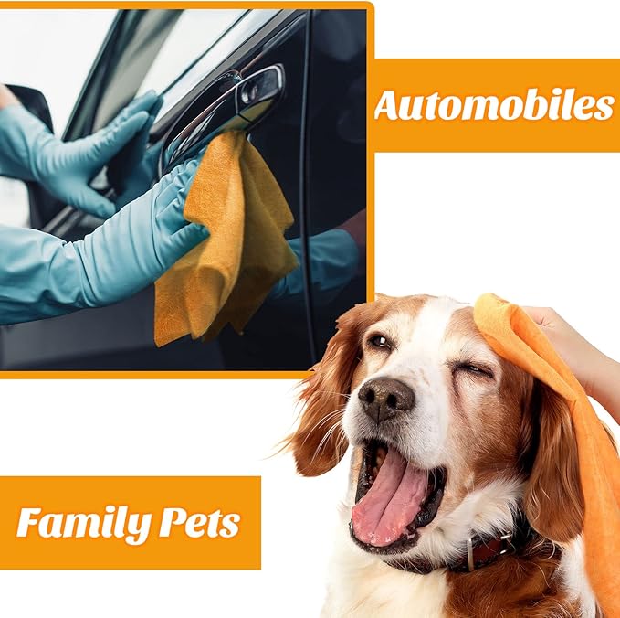 10 Pack Shammy Cloths Absorbent Cleaning Towels for Car Drying German Shammy Cloths Bulk Machine Washable Reusable Multi Purpose Orange Chamois Towels Anti Scratch for Home Cars Pet Wash