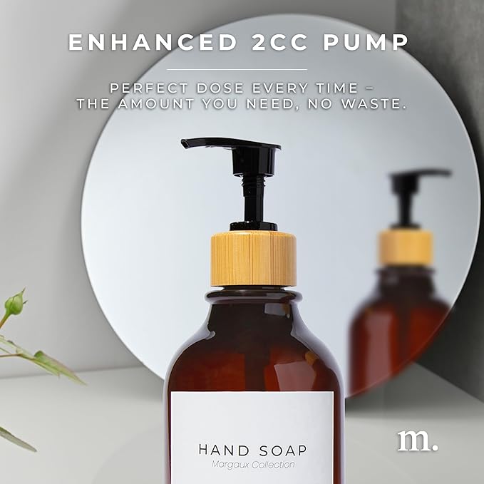 Maisonovo Plastic Soap Dispenser Set | Hand Soap and Dish Soap Dispenser Set | 16.9oz Amber Bottles with Black Bamboo Pump | Bathroom Lotion Dispenser with Pump Set of 2