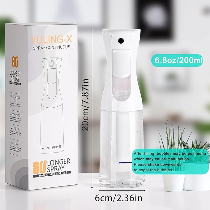 hair spray bottle, ultra-fine spray continuous spray bottle (200ml/6.8oz), used for hair design, vegetation, cleaning and skin care - empty, reusable (White)