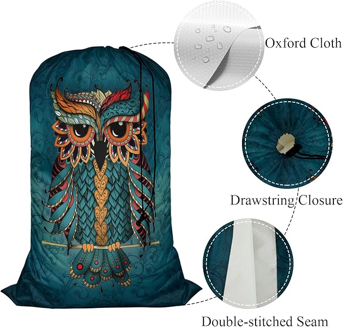 Swono Owl Large Dirty Clothes Laundry Bag for Laundry Basket Hamper, Cartoon Bird Animal Doodle Graphic Machine Washable Dirty Clothes Organizer