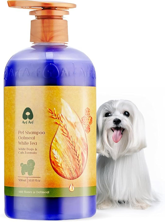 Arf Arf Dog Shampoo Whitening Formula, White - Patented Brightening Formula Removes Yellowing, Mud & Tear Stains-Makes Coat Sparkling White & Soft-Gentle pH Balanced for All Breeds-Fresh Scent-16oz
