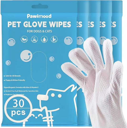 30Pcs Hypoallergenic Pet Grooming Wipes for Dogs & Cats - Coconut Oil Cleaning & Deodorizing Bathing Wipes with Hydrating Formula for All Body Parts,Dog Cleaning Wipes Remove Odor (5 Pack)