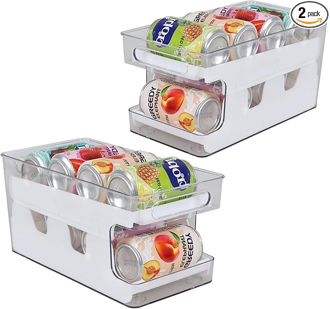 Soda Can Storage Organizer, Rolling Soda Can Dispenser for Refrigerator, Cabinet, Pantry, 2 Packs