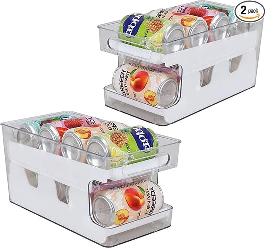 Soda Can Storage Organizer, Rolling Soda Can Dispenser for Refrigerator, Cabinet, Pantry, 2 Packs