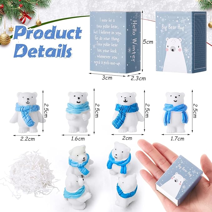 HyDren 100 Sets Mini Resin Bears Christmas Appreciation Gifts Mini Polar Figurines with Container Xmas Micro Landscape Ornament Thank You Gifts for Employees Friends Bulk Team Xmas Party Favors