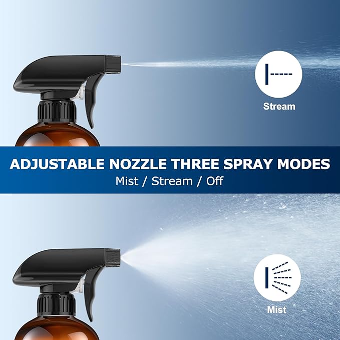Veco 10oz Spray Bottle with Adjustable Nozzle, 360° Water Spray Bottles for Cleaning Solution, Plastic Spray Bottles for Hair Cooking Plant Pet, No Leak and Clog (3 Pack & Foldable Funnel), Brown
