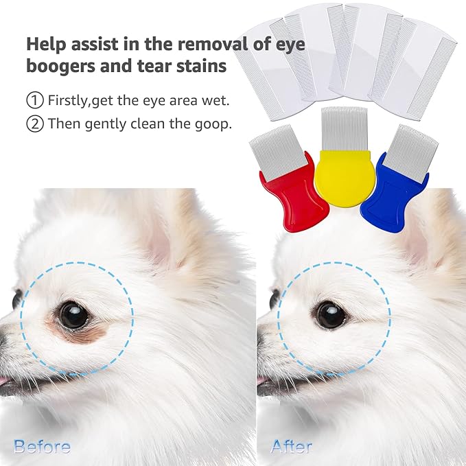 Lice Comb Flea Comb For Cats Dog Pet Comb Set Metal Fine Tooth Remove Tear Marks Float Hair Dandruff (B)