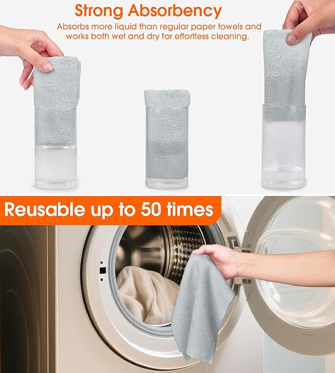 Roll of Microfiber Cleaning Cloth –100 Pack, Tear Away Microfiber Towels, Reusable, Washable, Scratch-Free, Cleaning Supplies,Kitchen Towels for Car, Home, Kitchen, Dishes(Cloud Gray)