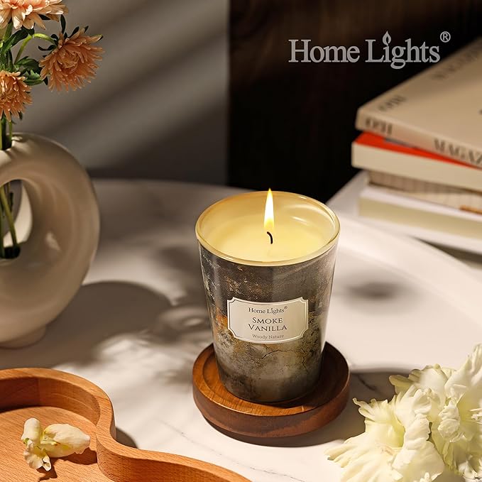 HomeLights Large jar Candle | 1-Wick Long-Lasting Scented Candles, 6.7oz Natural Soy Wax Candle for Home Scented, Industrial Chic Gifts for Women & Men, Smoke Vanilla
