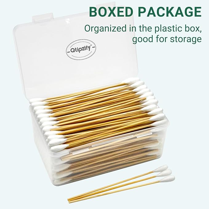 200 PCS Dog Ear Cleaning Swabs in Storage Box - 6" Long Cotton Swabs for Dogs, Large Cotton Head Highly Absorbent, Lint-Free - Specially Designed for Use with Pet Ear Cleaner