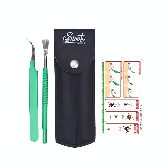 SIVOTE Premium Tick Remover Kit – Stainless Steel Tick Removal Tool & Tweezers with Leather Case and Pocket Tick Identification Card – Safe for Humans and Pets