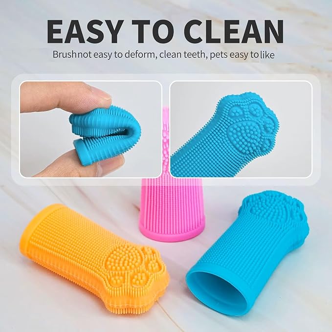 Dog Toothbrush PAW, 360 Tooth Brushing Kit, Cat Toothbrush, Dog Teeth Cleaning, Finger Tooth brush, Dental Care, Small & Large Pets, Toothpaste Not Included (Blue, 1 Count (Pack of 2))