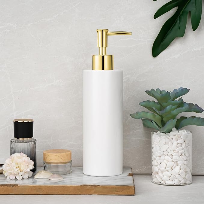 Ceramic Soap Dispenser 11.8oz Liquid Ceramic Soap Pump Dispenser for Bathroom, Refillable Dish Soap Dispenser for Kitchen