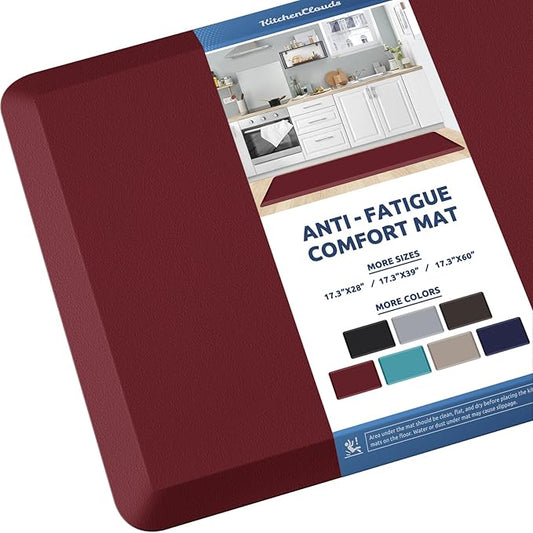KitchenClouds Kitchen Mat Cushioned Anti Fatigue Kitchen Rug 17.3"x60" Waterproof Non Slip Kitchen Rugs and Mats Standing Desk Mat Comfort Floor Mats for Kitchen House Sink Office (Red)